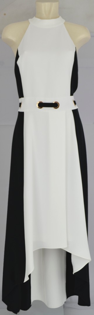 Langes Vokuhila Abendkleid in schwarz-weiß