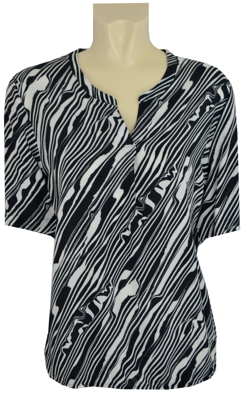 1/2 Arm Blusen-Shirt in schwarz-weiß gemustert