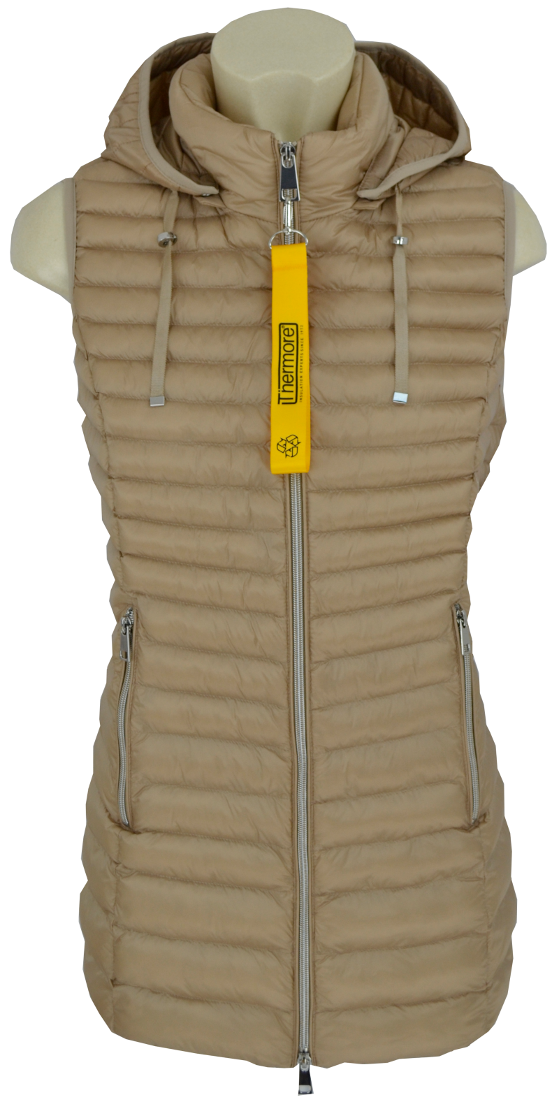 Kapuzen Long-Steppweste in sand