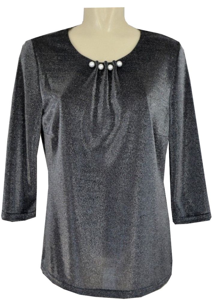 Festliches Shirt in schwarz-silber mit Glanz