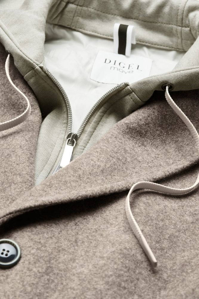 Woll -Kurzmantel in beige mit Struktur und Westeneinsatz