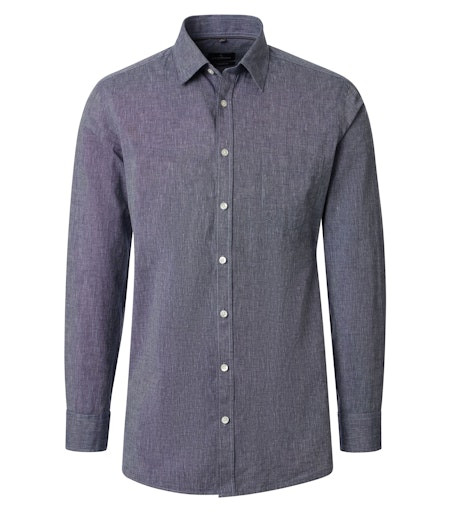 1/1 Arm Flanell Freizeithemd mit Leinen in Blau meliert