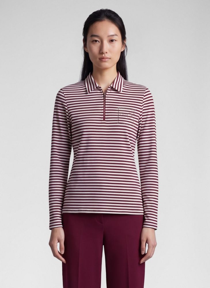 3/4 Arm Polo Shirt in geringelt mit Rose