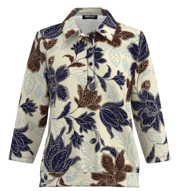 3/4 Arm Polo-Shirt in mehrfarbig mit Print 
