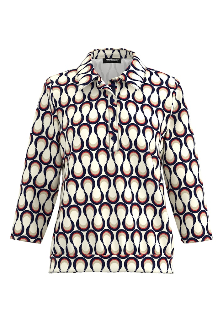 3/4 Arm Polo-Shirt in mehrfarbig gemustert mit Merlot