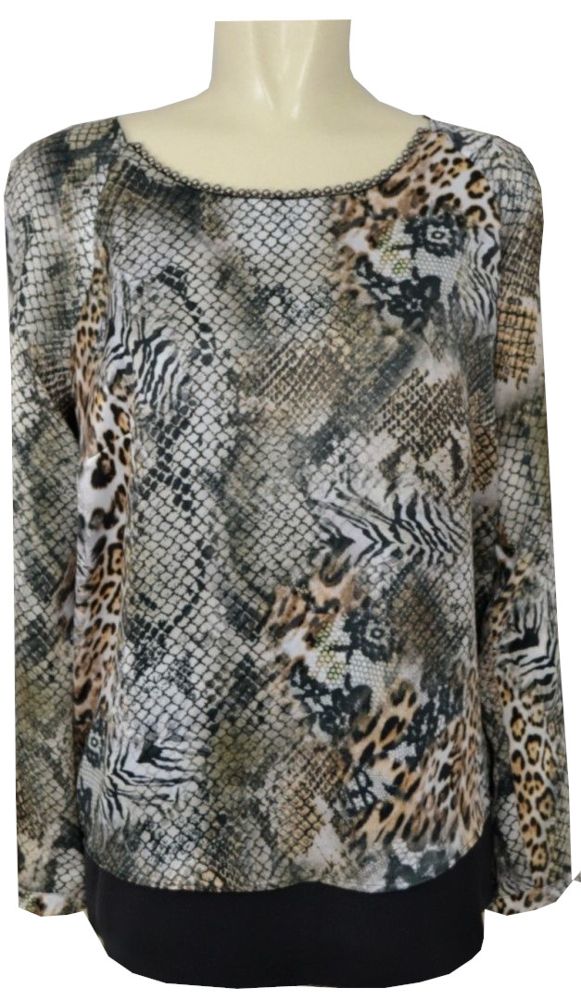 Festliches Shirt in schwarz-natur-gold gemustert