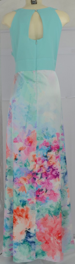 Langes Ballkleid in türkis-koralle