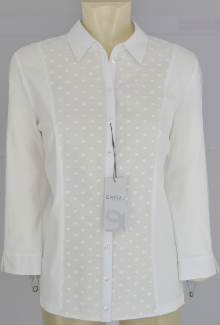 3/4 Arm Jersey Bluse mit Punkt Stickerei in weiß