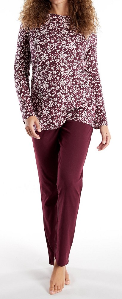 1/1 Arm Pyjama in beere mit dezenten Blüten