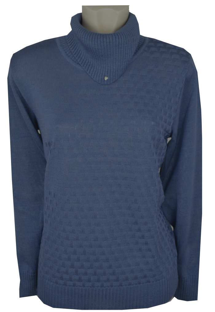 Pullover mit halsfernem Rolli in Jeans