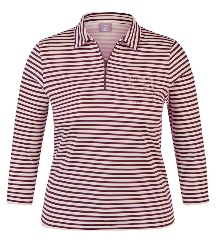 3/4 Arm Polo Shirt in geringelt mit Alabaster