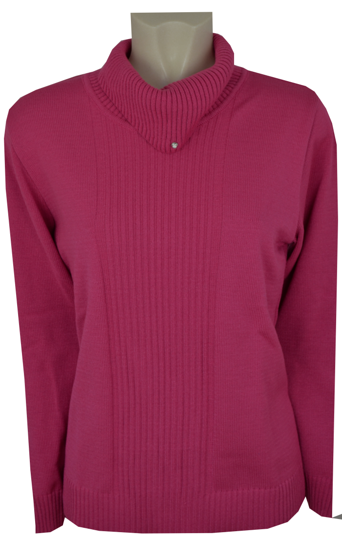 Pullover mit halsfernem Rolli in Pink