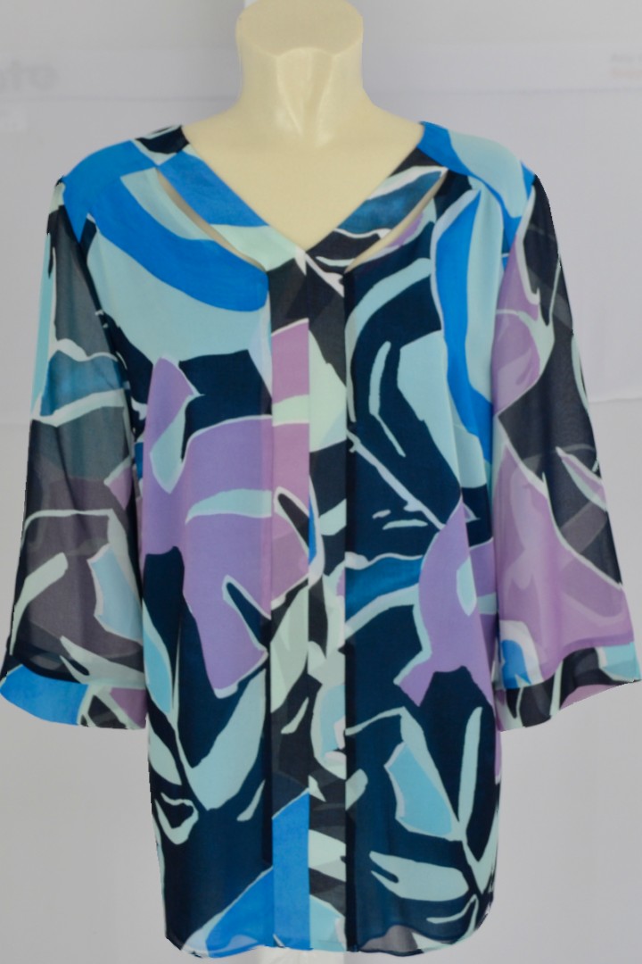 Elegantes Blusen-Shirt in marine-blau gemustert