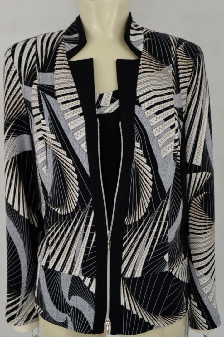 Jacke als offene Variante mit Top in schwarz-grau gemustert