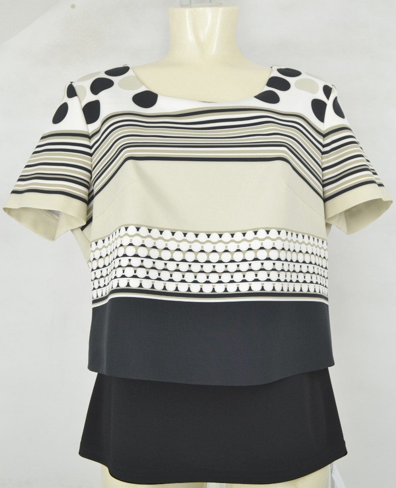 Shirt mit 1/2 Arm in natur-schwarz gemustert