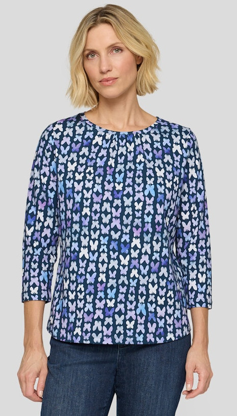 3/4 Arm T-Shirt in Jeansblau gemustert