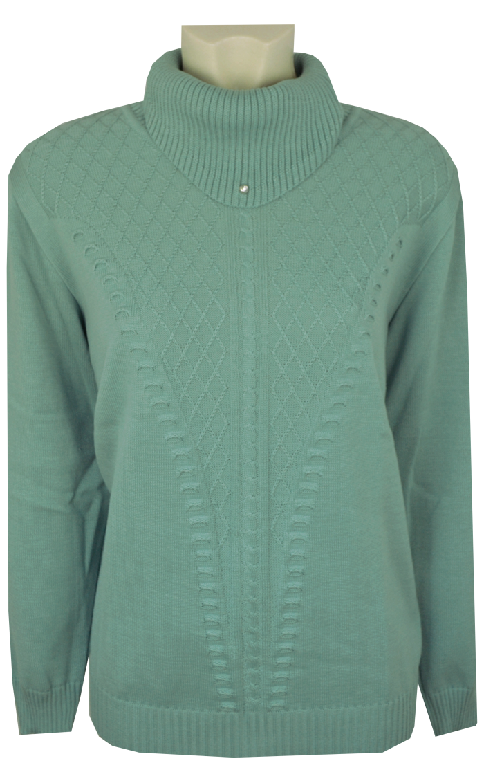 Pullover mit halsfernem Rolli in Jade