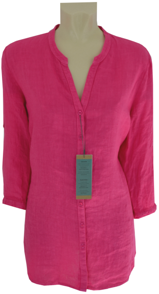 3/4 Arm Leinen Long-Bluse in pink