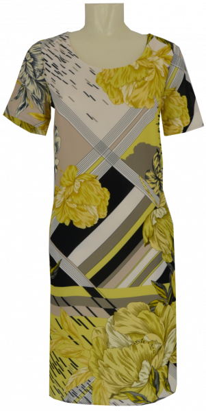 Kleid mit floralem Druck und 1/2 Arm in gelb schwarz