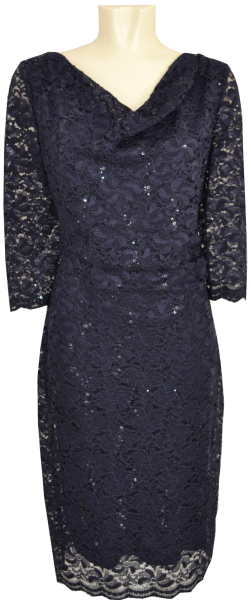 Mittellanges Abendkleid mit Spitze in night sky