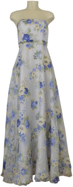 Langes Ballkleid in blue print-wild dove