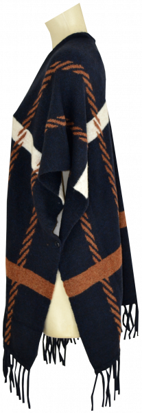 Poncho in mehrfarbig gemustert mit blau