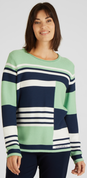 Pullover in mehrfarbig geringelt mit grün