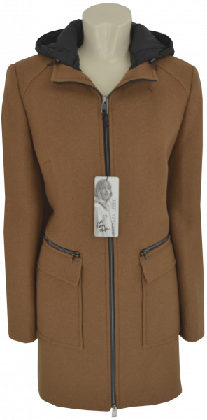 Warme Wolljacke mit Kapuze in camel