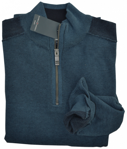 Pullover als Troyer in dunkel blau - petrol meliert