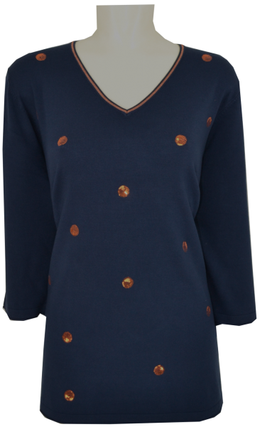 V-Pullover mit Schmuck in marine