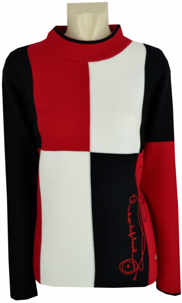 Turtle Pullover mit Rippen Optik in mehrfarbig rot / ecru