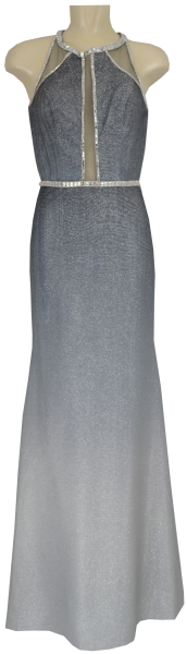 Langes Ballkleid mit Glanz in grau-silber