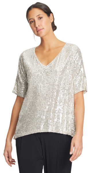 Paillettenshirt in cream-silver