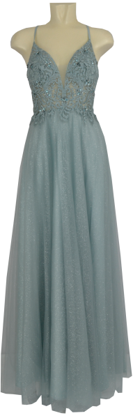Langes Ballkleid in sage dunkel glitzer