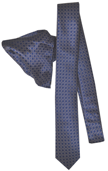 Seiden Krawatte mit Tuch in türkis-grau mit feinem Muster
