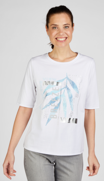 1/2 Arm Shirt mit floralem Print und Wording in weiß
