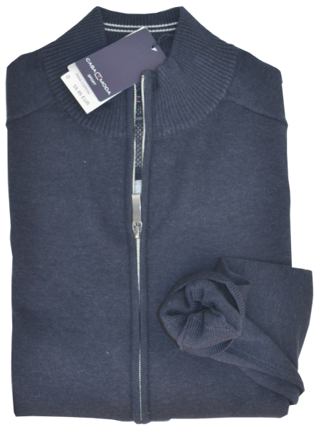 Strickjacke mit R-V in mittel blau meliert