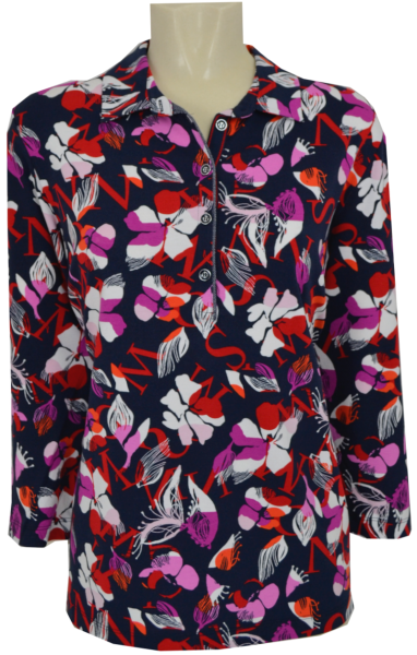 3/4 Arm Polo Shirt in allover floral gemustert