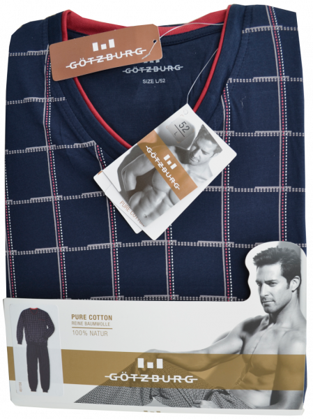 Herren Pyjama lang in mehrfarbig kariert mit blau