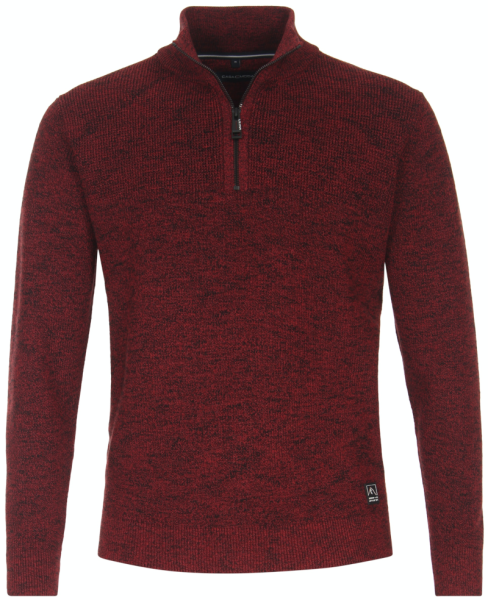 Pullover als Troyer mit R-V in rot mit Struktur