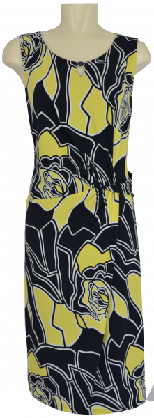Mittellanges Kleid in marine-gelb-ecru gemustert