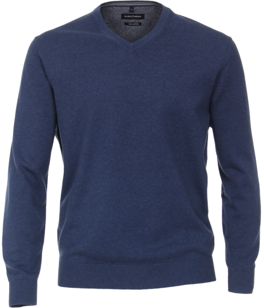 Pullover mit V-Ausschnitt in mittel blau meliert