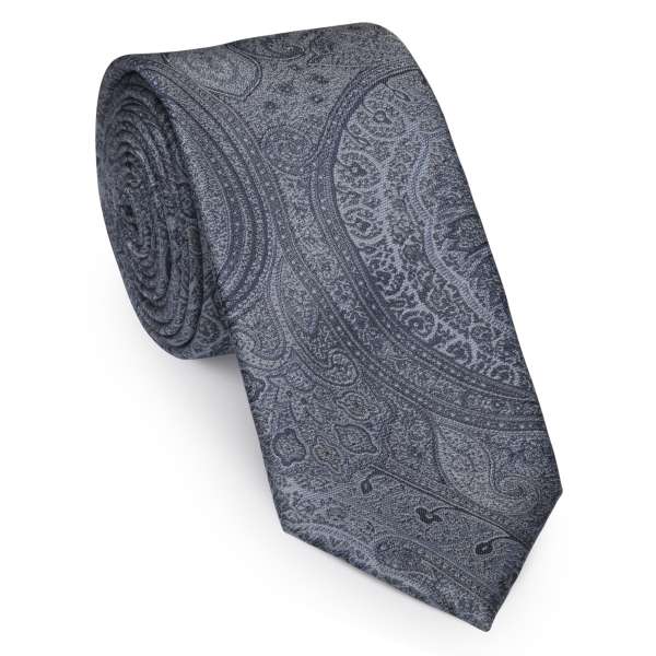 Krawatte reine Seide im Paisley Dessin mit grau-bleu