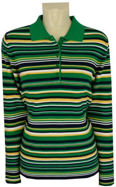 1/1 Arm Pullover mit Kragen in mehrfarbig geringelt mit grün