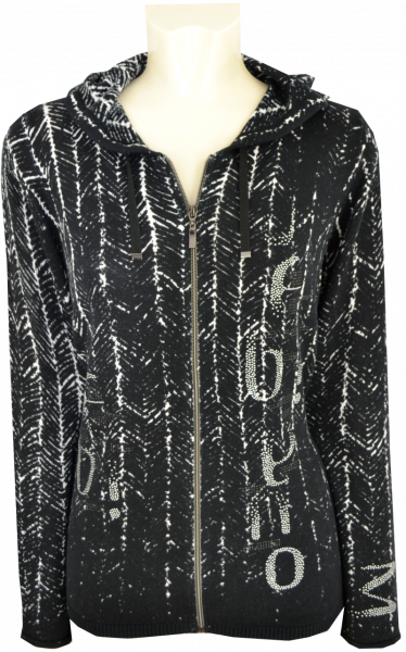 Strickjacke mit Kapuze in schwarz-weiß