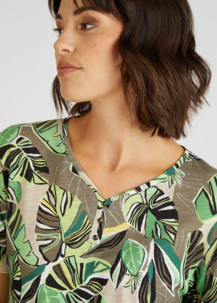 1/2 Arm Shirt in mehrfarbig mit oliv floral gemustert