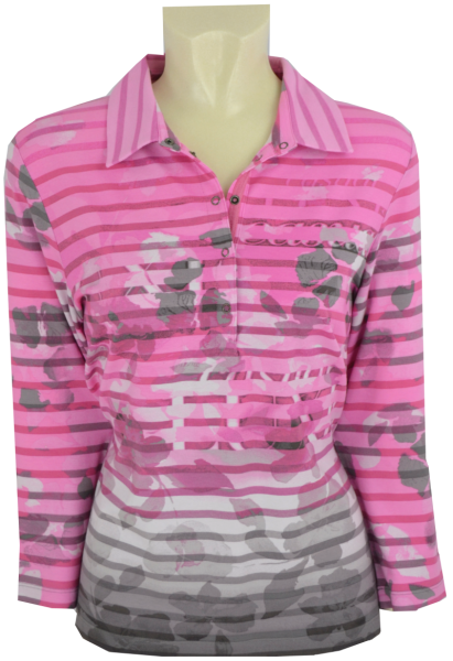 3/4 Arm Polo Shirt in mehrfarbig gemustert mit rose