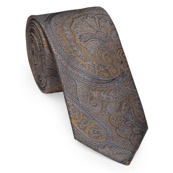 Krawatte reine Seide im Paisley Dessin mit gold-blau