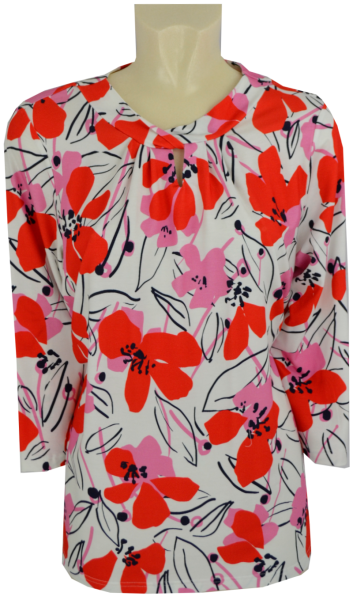3/4 Arm Blusen Shirt in floral gemustert mit pink