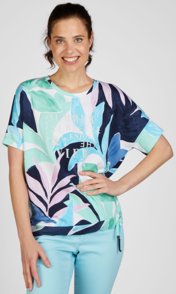 1/2 Arm Shirt mit floralem Print in mehrfarbig mit aquablau